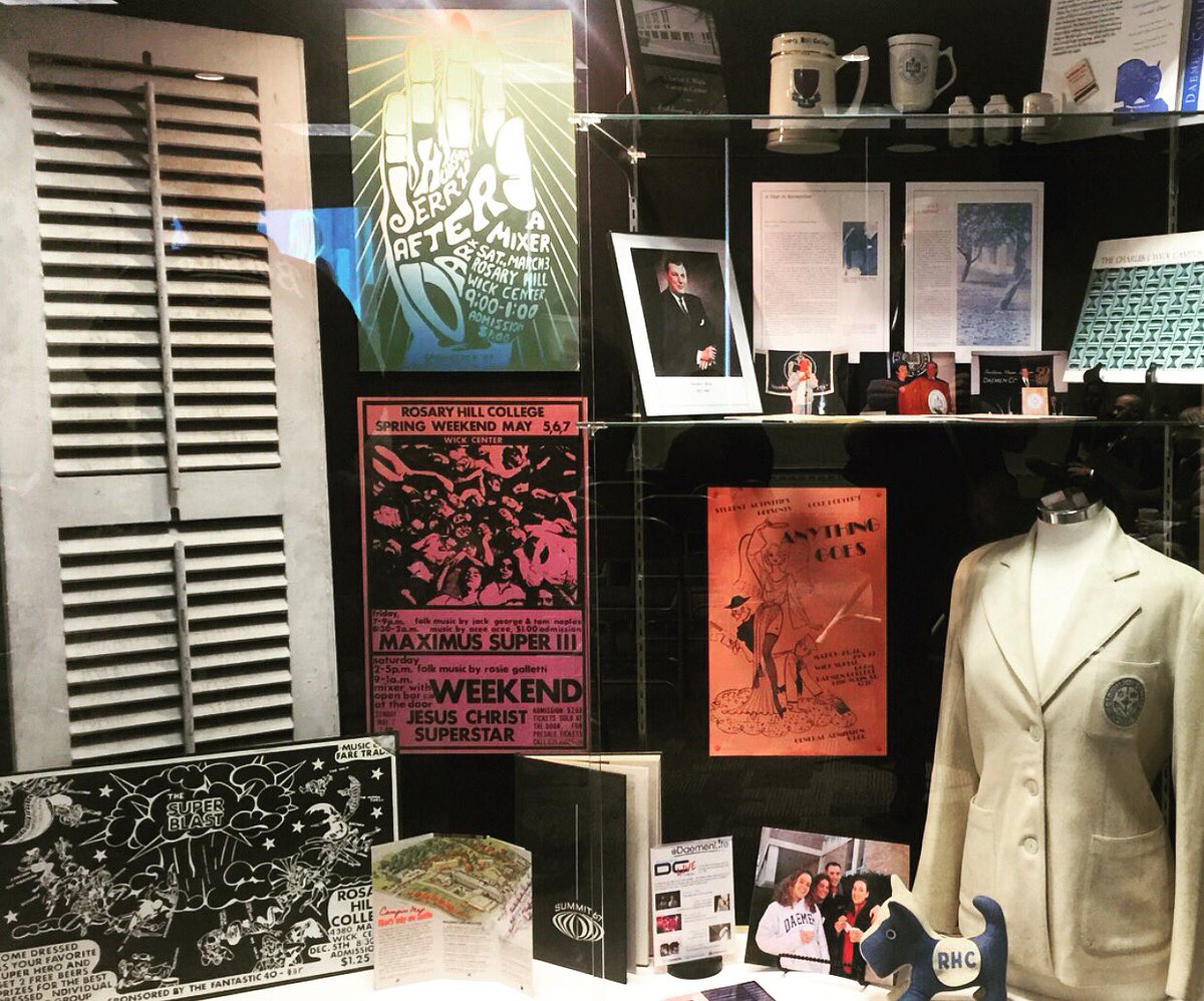 DaemenAlumni's tweet photo. Stop by #AlumniLounge to see the latest #memorabilia display: The #50thanniversary of the #WickCenter 💙#daemencollege #rosaryhillcollege https://t.co/hPziyeogV2