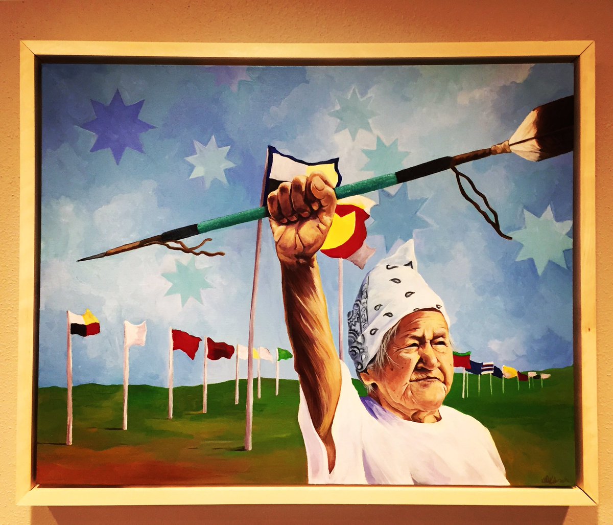 parrishdigital_'s tweet photo. She gets water from the heavens by Hillary Kempenich. Her work is on display at Grand Forks City Hall. #NativeND #storyteller #standingrock https://t.co/0sAhblzlAy