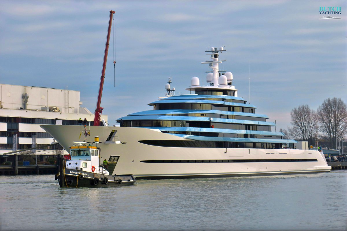 Dutchyachting's tweet photo. #Oceanco's #Y714 is with a whopping 110.1m/ 360’11” Holland’s #largest #yacht to date. The yacht was launched today. Photos:© @DutchYachting https://t.co/Q2uqZU1wFq