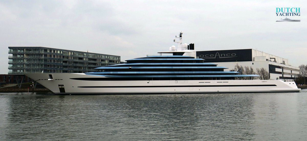 Dutchyachting's tweet photo. #Oceanco's #Y714 is with a whopping 110.1m/ 360’11” Holland’s #largest #yacht to date. The yacht was launched today. Photos:© @DutchYachting https://t.co/Q2uqZU1wFq