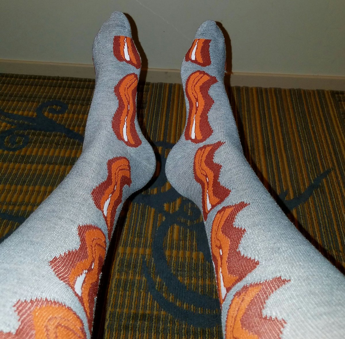 I have my #baconbrotherhood spirit on today! #baconsocks #SWW17