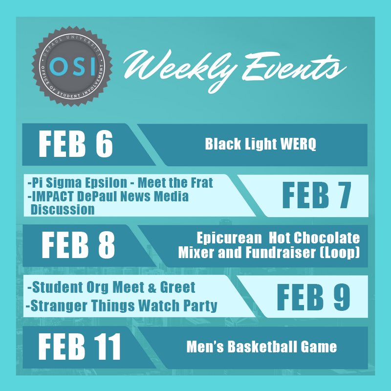 DPUInvolvement's tweet photo. Here are some events happening on campus this week! #DPUBeActive https://t.co/StgkBEVjvO