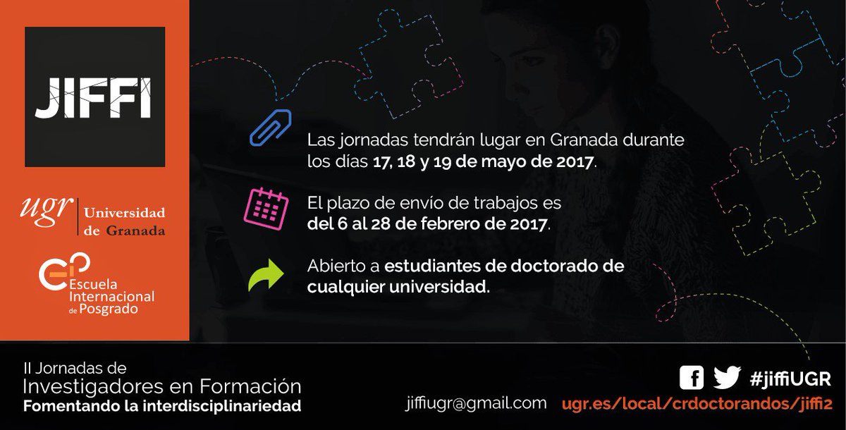 JiFFi_UGR's tweet photo. 📢Segunda edición de #jiffiUGR
🗓17, 18 y 19 de mayo
📝Inscripciones hasta el 28 de febrero👉https://t.co/kz1s2H3kVm https://t.co/NqTlGqd4Oc