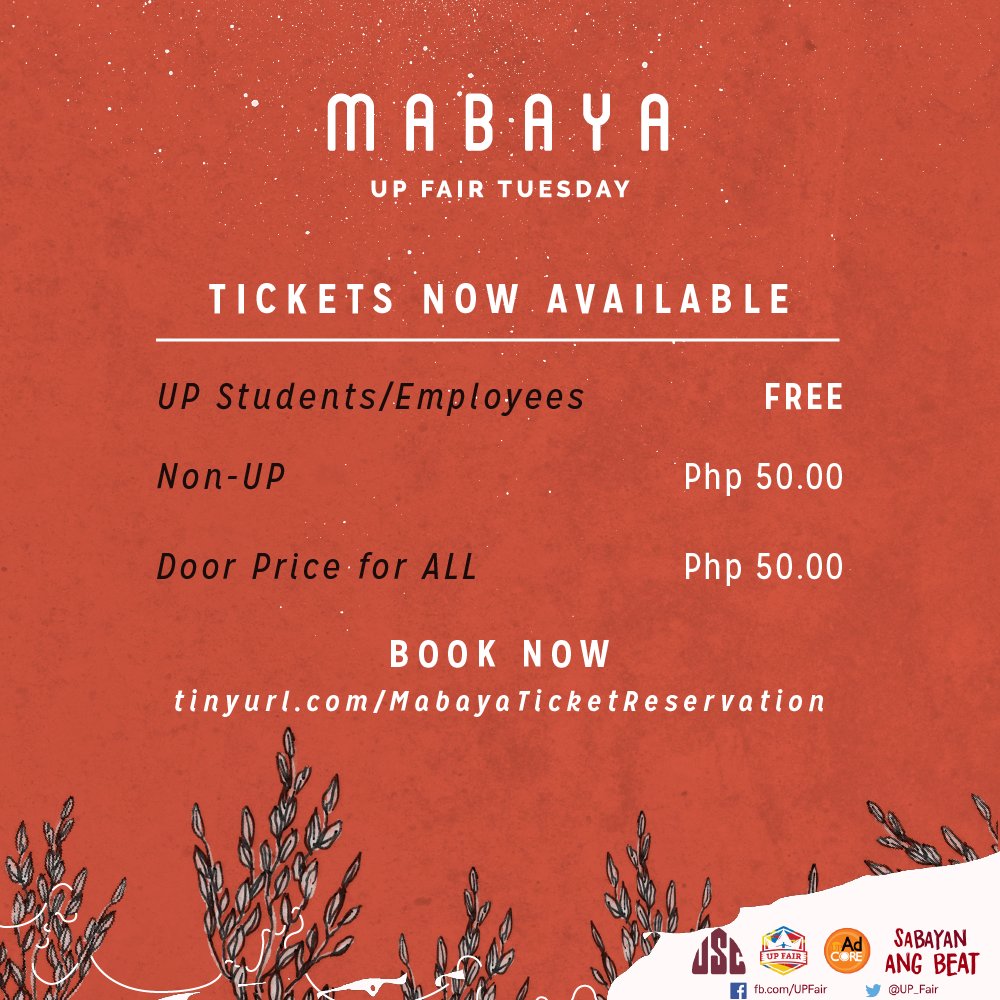 UPFairMabaya's tweet photo. Sama-sama natin tunghayan ang isang gabi ng kultura, LIBRE at mapagpalaya sa #UPFairMabaya

MAGBOOK NA
https://t.co/cCqTI2YhBx https://t.co/GazTbCyNqK