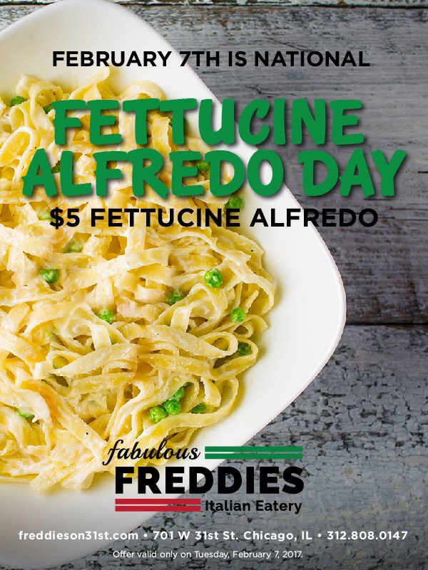 FreddiesOn31st's tweet photo. #NationalFettuccineAlfredoDay #Freddieson31st #ChicagoFood #ChicagoPasta #ChicagoItalian #Mangia #2017GOALS #EatMoreFreddies https://t.co/UqwSQ95Z5T