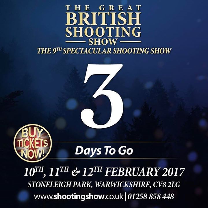 BritishShooting's tweet photo. Tick tock.... only 3 days to go till The Great British Shooting Show 2017. If you haven't already, book your ticket… https://t.co/6klGyDNxoB