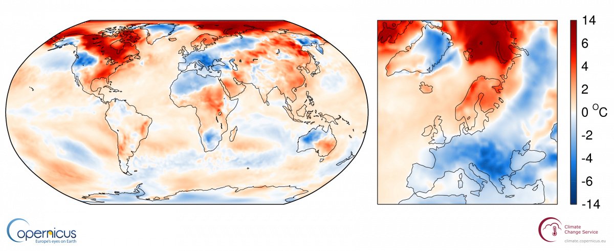 MartinStendel's tweet photo. Jan 2017 very warm, in particular in the Arctic, second only to record-warm El Niño-boosted Jan 2016. Data based on ERA-Interim reanalyses. https://t.co/JJpGoURbcc