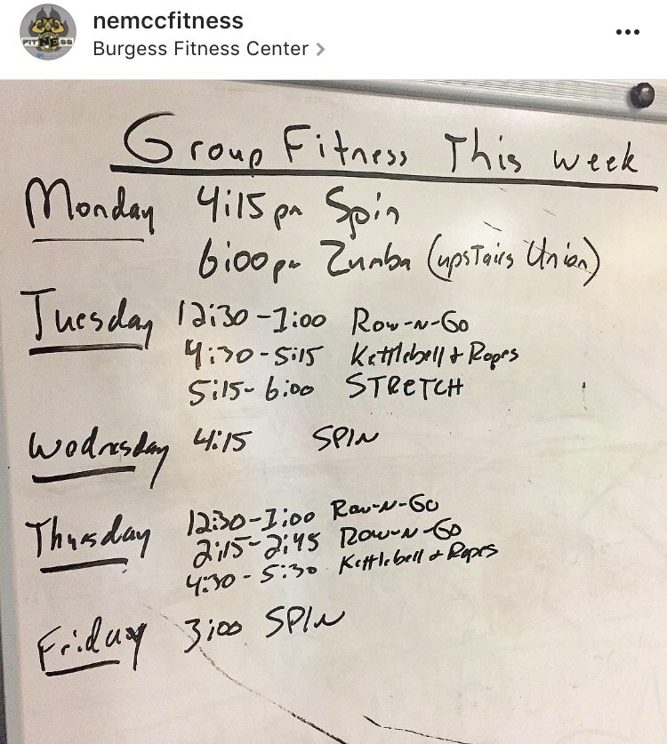 nemccfitness's tweet photo. Group fitness this week. @NEstudents @NortheastMSCC https://t.co/rGA06d1fUV