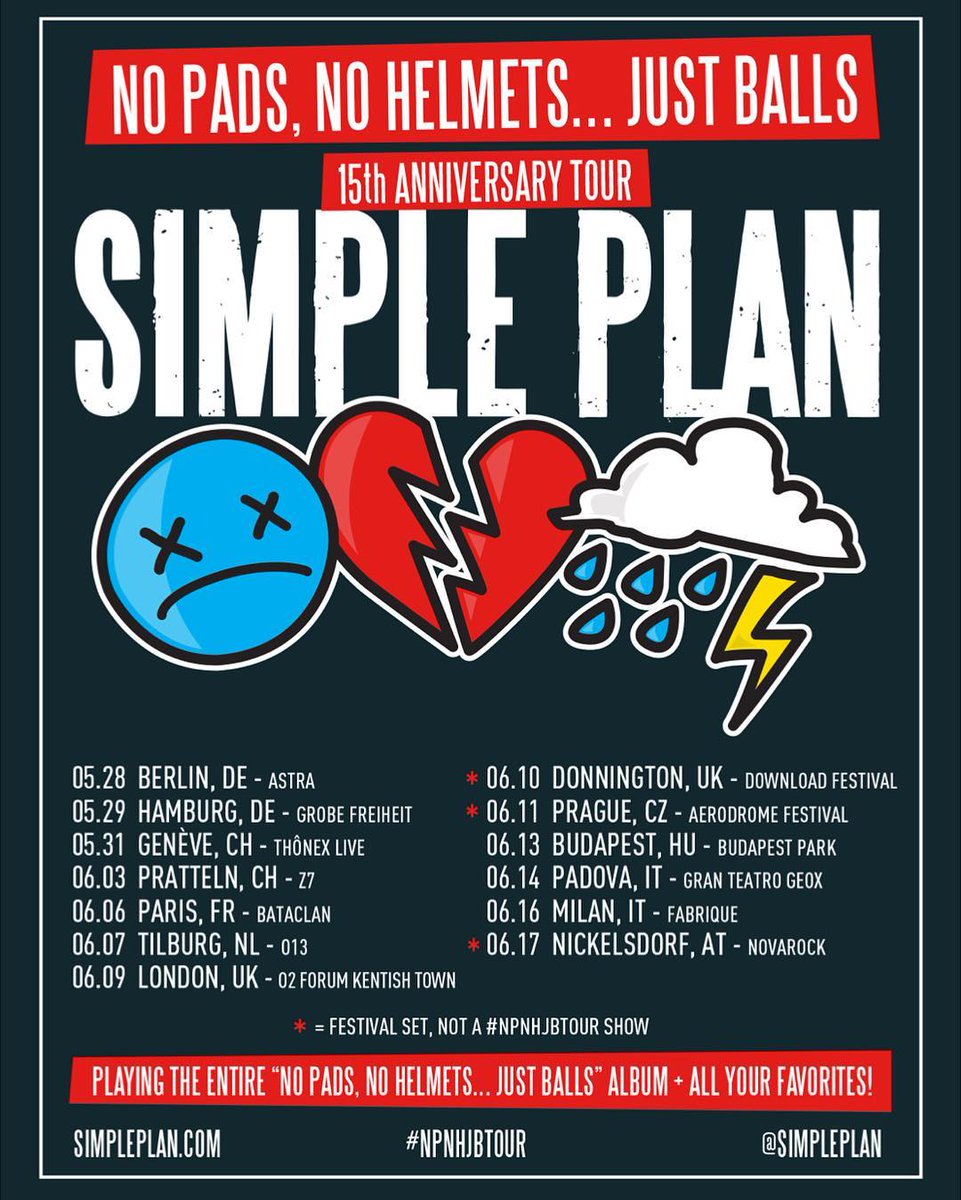 BringYourSound's tweet image. Les @simpleplan seront de retour au @bataclan_ le 6 juin pour la tournée des 15 ans de "No Pads, No Helmets...Just Balls" !