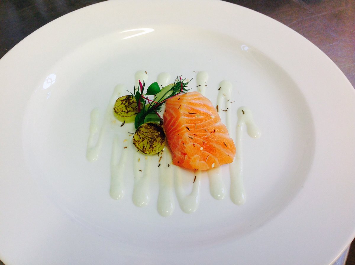 Gin cured salmon/cucumber/wasabi tonight's starter <a href="/chefkrish/">krishna shankar</a>