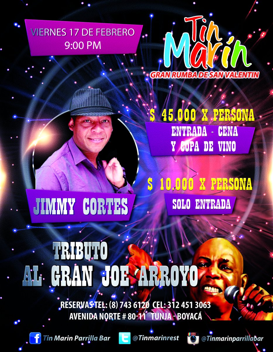 tinmarinrest's tweet photo. Este viernes 17 de febrero GRAN RUMBA DE SAN VALENTIN en Tin Marin. TRIBUTO....AL GRAN JOE ARROYO. https://t.co/0nyot1Fgx9