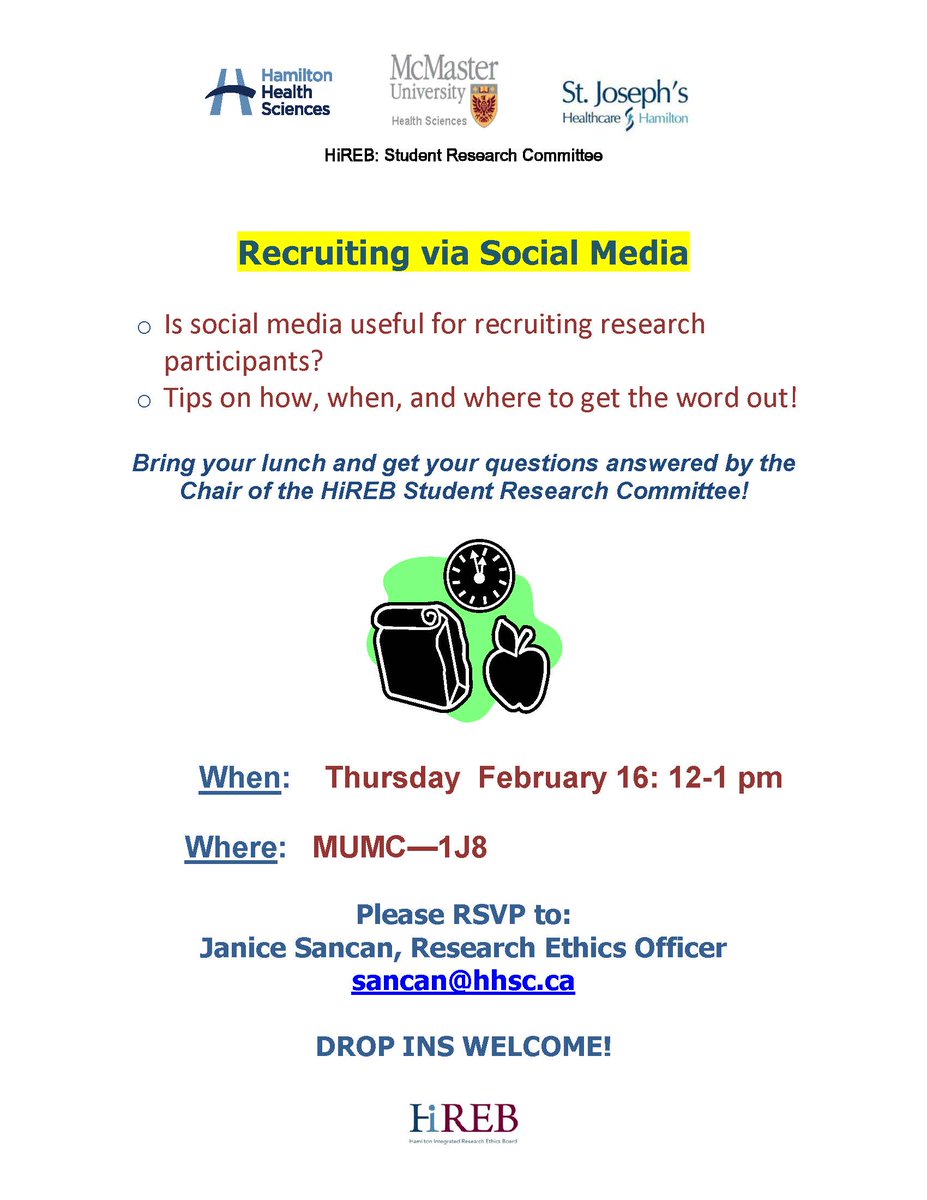 Is social media useful for recruiting research participants? Get your questions answered by the Chair of the HiREB Stdt Research Committee!