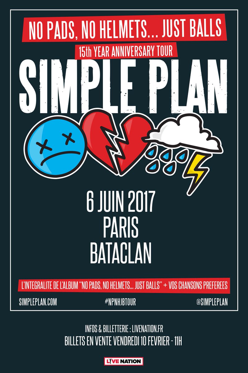 LivenationFR's tweet photo. No Pads, No Helmets….Just Balls a 15 ans et @simpleplan fêtera cet anniversaire le 6 juin au @le_bataclan !
https://t.co/t8J2QuYzKM https://t.co/uNkxoGLy5g