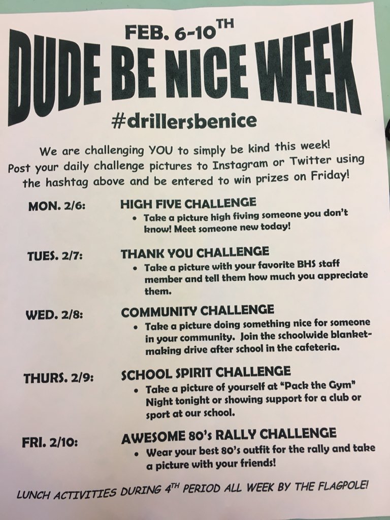DrillerASB's tweet photo. Dude Be Nice Week starts today! Take the "High Five" Challenge today and post your pics with #drillersbenice https://t.co/2Vn4bQEu8v