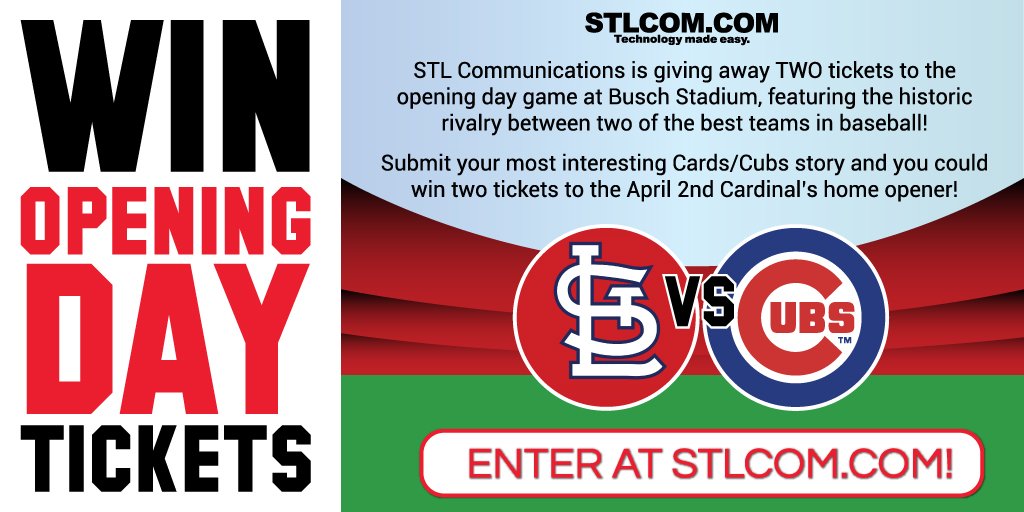STLCommInc's tweet photo. Win TWO tickets to the Cardinals' Opening Day! Submit your best Cards/Cubs story today for your chance! https://t.co/IbPifzLtTY #STLTechhero https://t.co/5JMsDtea9J