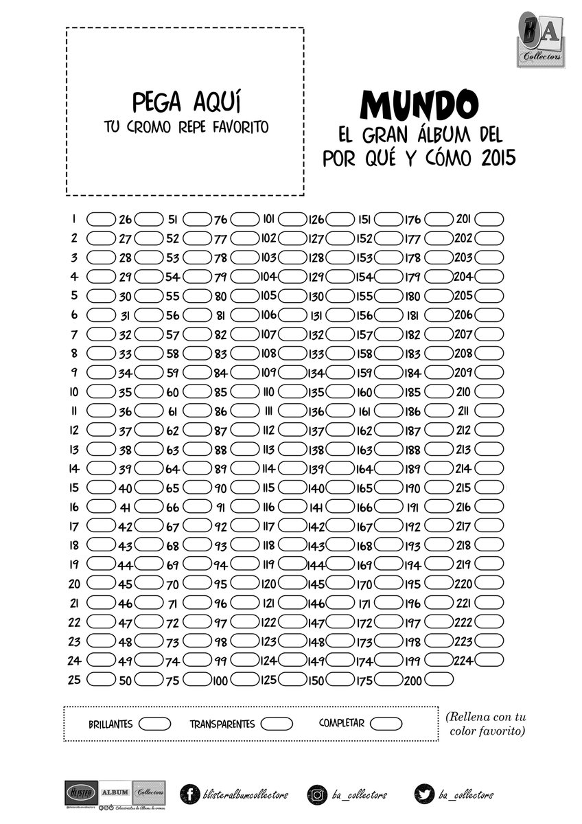 ba_collectors's tweet photo. ¿Estás coleccionando el #álbumdecromos de #Mundo2015? Descárgate nuestra plantilla para llevar el recuento de tus cromos. #Coleccionistas https://t.co/vl2Rl0pBK4