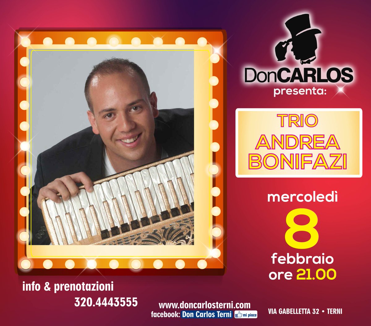 DoncarlosTR's tweet photo. 🌙 Mercoledì Trio Andrea Bonifazi 🎩 https://t.co/U76bfScWwA #terni #doncarlosTR #umbria #musicaitaliana #youterni @youterni @Radio_Ballando https://t.co/49OAWNZhoU