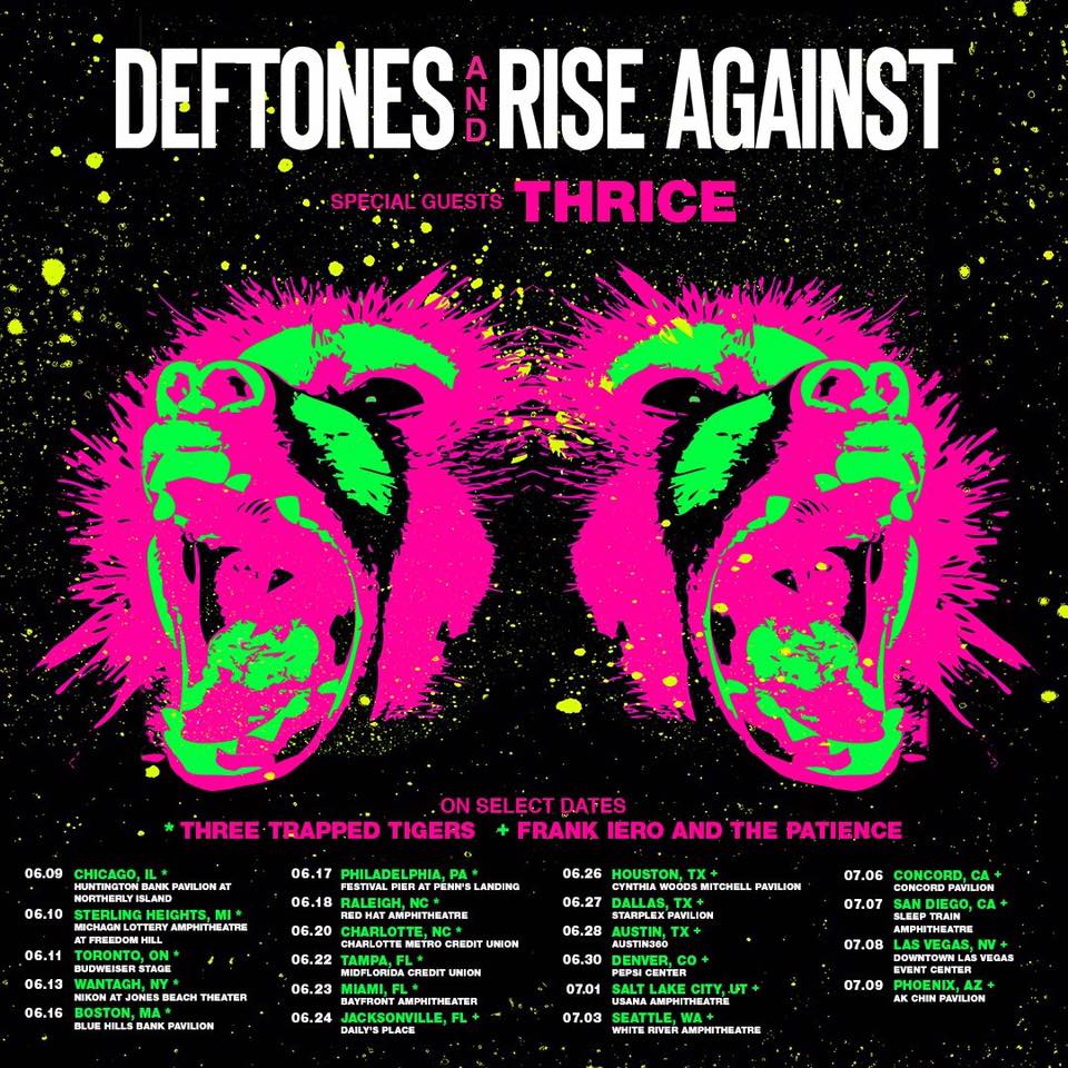 PureVolume's tweet photo. More tour news as @deftones and @riseagainst will be joined by @Thrice on the road this summer https://t.co/cm0aCgHJz7 https://t.co/0RNysjJ720
