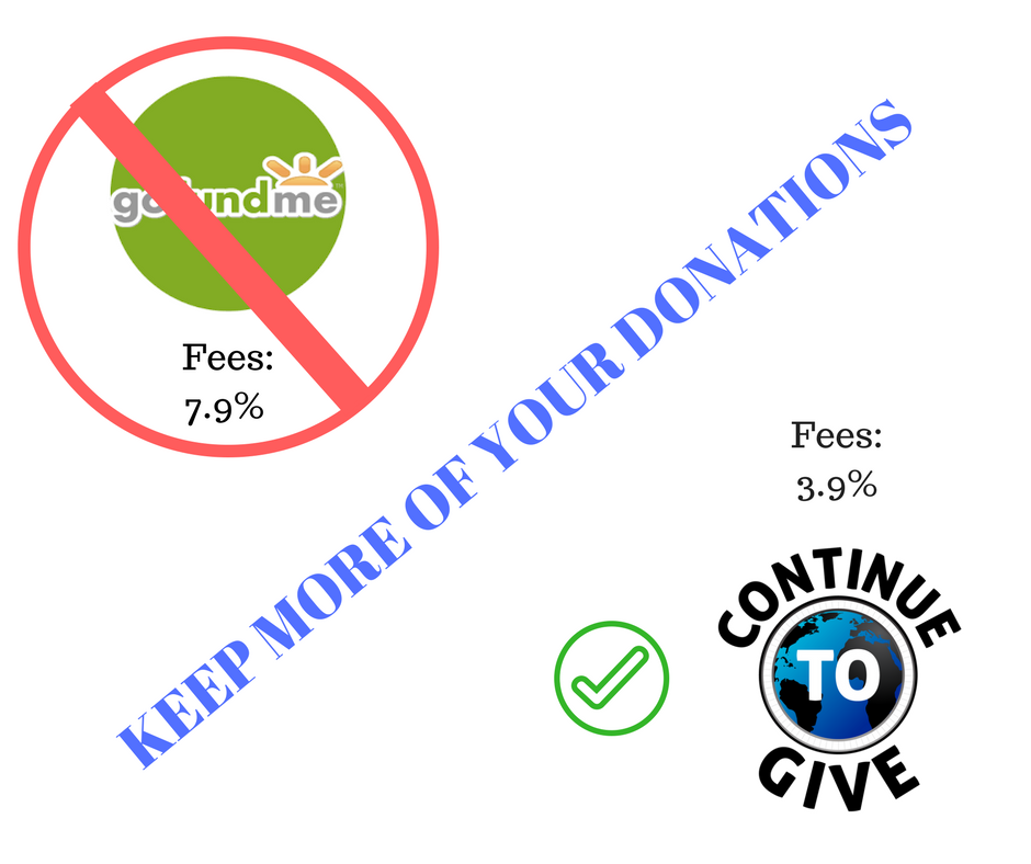 ContinueToGive's tweet photo. Keep more of your donations! GoFundMe= 7.9% in fees while Continue to Give is only 3.9% #crowdfunding #fundraising #continuetogive https://t.co/qW5ayJeCYb