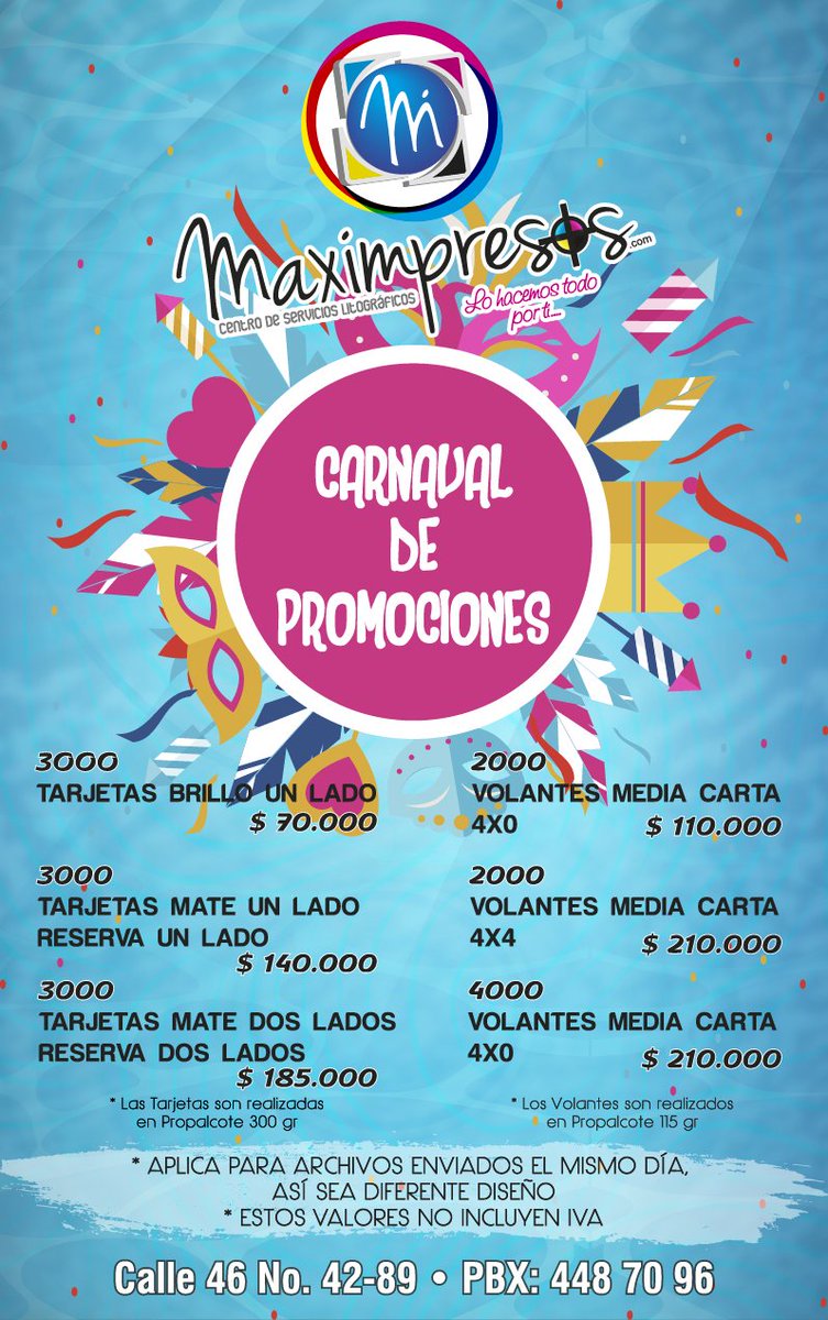 Maximpresos's tweet photo. #carnaval de #Promociones para comenzar muy bien esta semana #FelizLunes https://t.co/KRgpk97glk