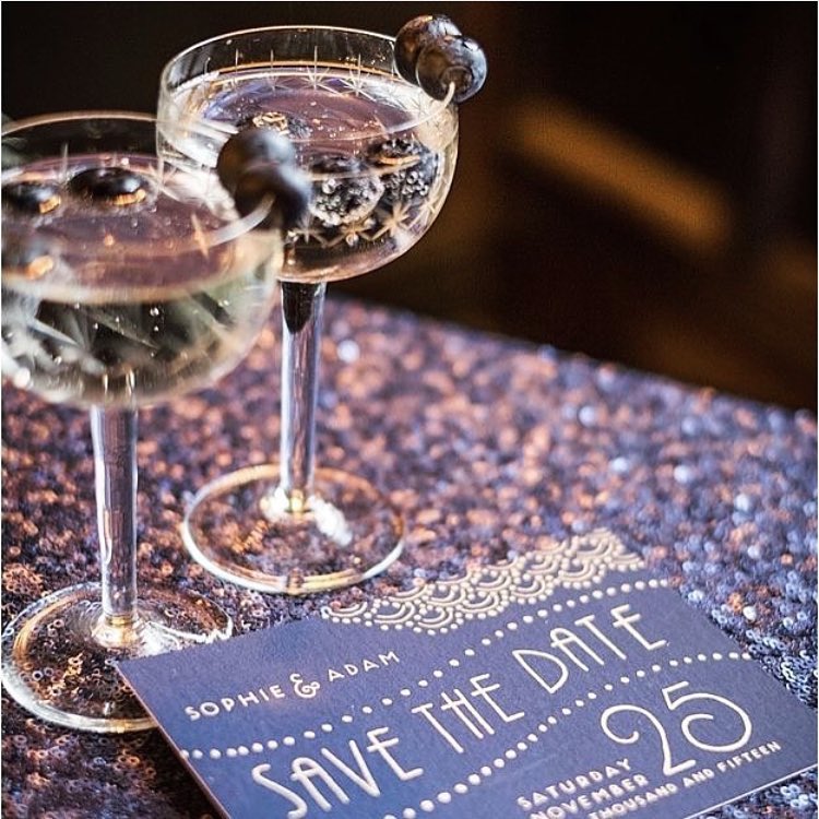 Start your wedding journey in style with 'save the date' #theoldmarketprinting invites and <a href="/PuddingBridge/">Pudding Bridge</a>  sequins 🍸 #wedding