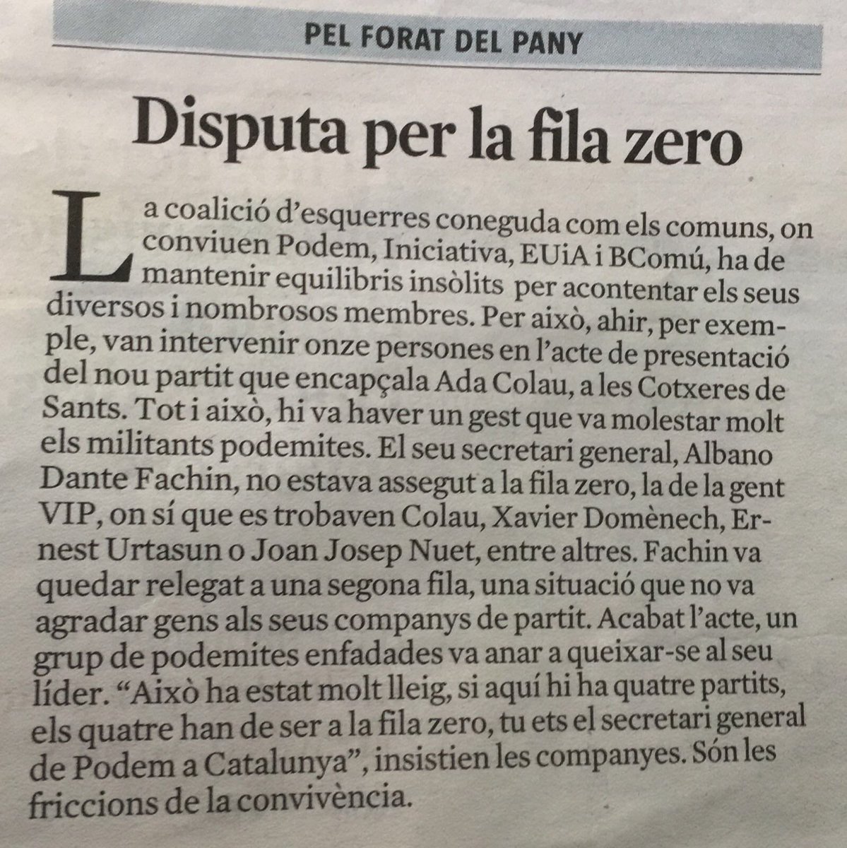 A cals Comuns les punyalades arriben abans que la fundació del propi partit #CaínViveLaLuchaSigue