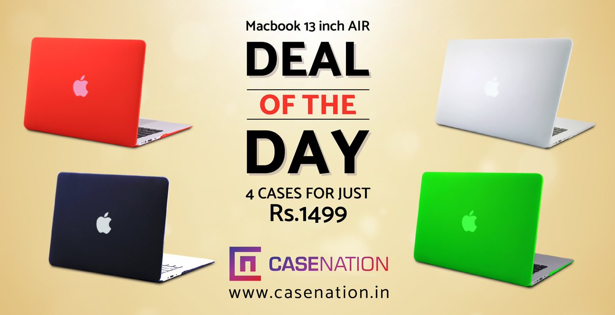 casenationshop's tweet photo. Deal of the Day!
Buy 4 Macbook 13" Air cases just for Rs. 1499 only!
https://t.co/bn4DEpedvK
#KillDeal #DealOfTheDay #Macbook #Casenation https://t.co/CIt2e4yu2h