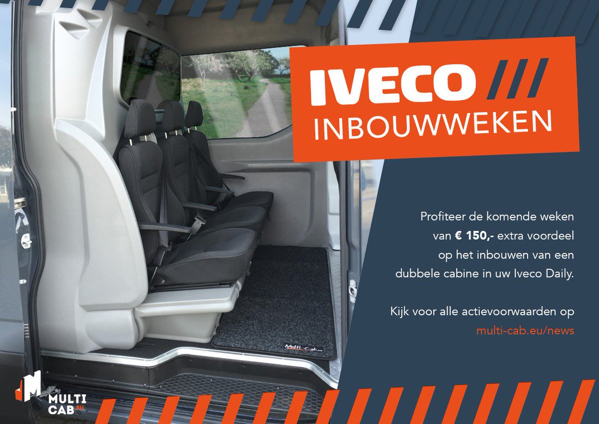 €150,- korting op uw Iveco Daily Dubbele cabine.
Bekijk de actievoorwaarden op multi-cab.eu/news
<a href="/IVECO/">IVECO</a> @IvecoSchouten #dubbelecabine