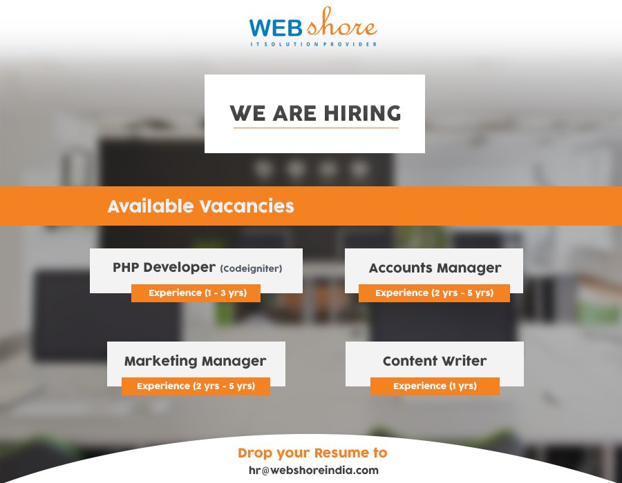 webshoreco's tweet image. We are Providing Great #opportunies to You !!! #php_Developers,#marketing_manager,#accounts_manager,#Content_Writer
Fullfill Your #Carrier.