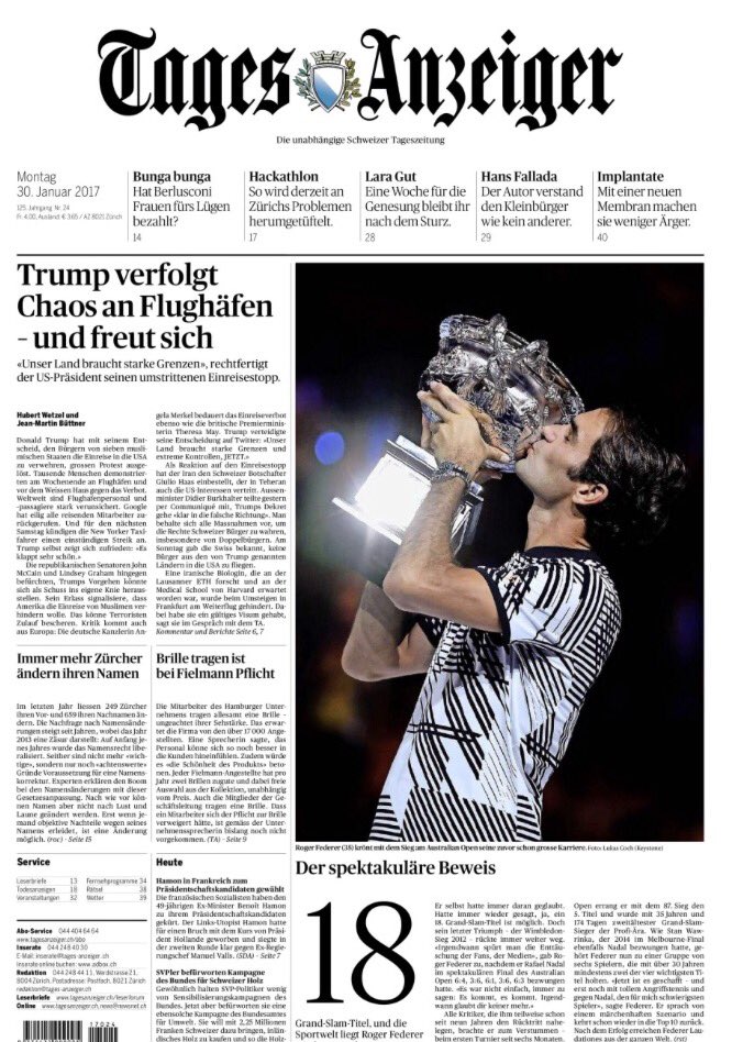 HerberMax's tweet photo. Swiss pride in prima pagina #RogerFederer #Roger18 🇨🇭🎾 https://t.co/dLBO4qziUQ