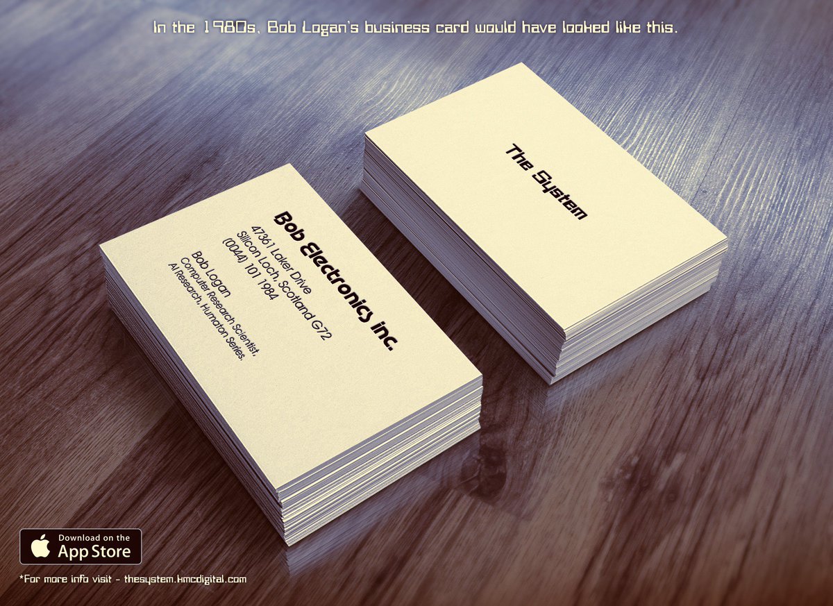 thesystem_game's tweet photo. Bob Logan's business card | #TheSystemGame #1980s #gamedev https://t.co/mltnJdcUxS