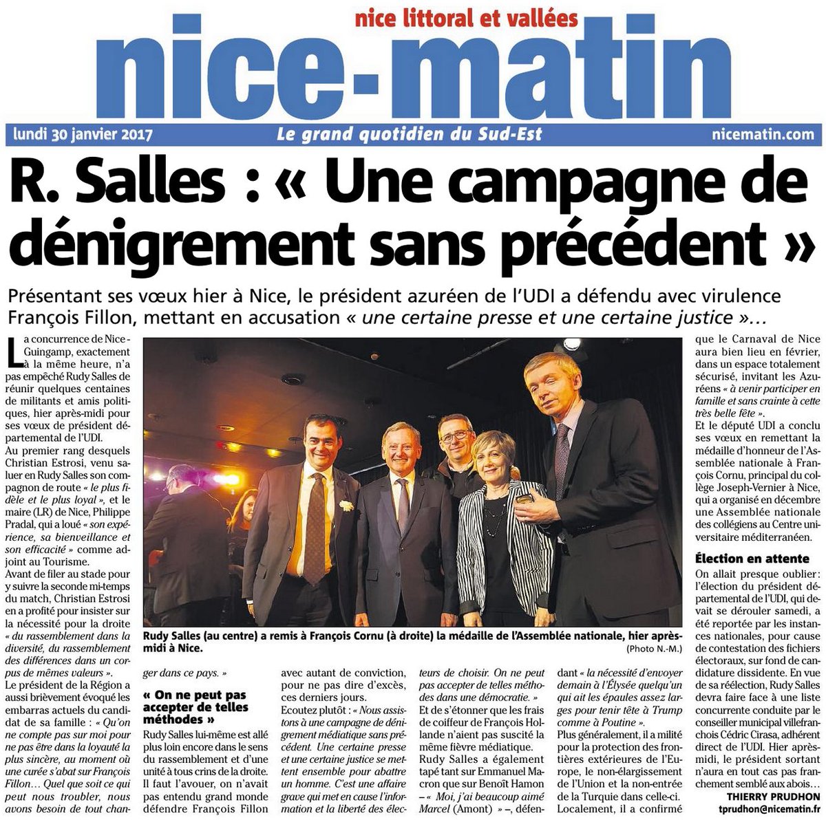 rudysalles's tweet photo. [PRESSE] Oui, François FILLON connaît une campagne de dénigrement sans précédent ! #Voeux2017 #UDI06 https://t.co/OYf7xFtjSQ