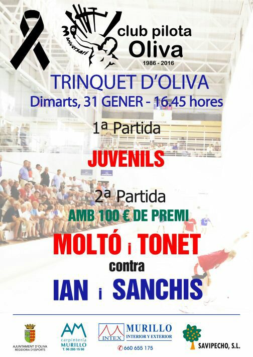 PilotaOliva's tweet photo. Demà #31e, partida de #raspall a #Oliva
1a, juvenils
2a, Molto i Tonet contra Ian i Sanchis
En record de #DiegoParra
#DimartsPartides https://t.co/CYPQ4weFtZ