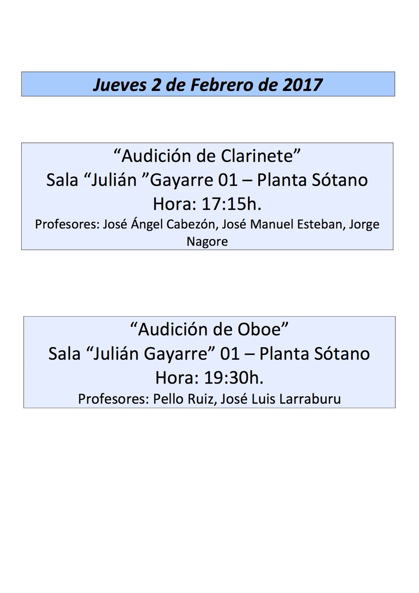 CPPabloSarasate's tweet photo. AUDICIONES SEMANALES https://t.co/sZu5GYbClK