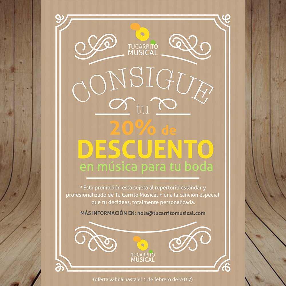 TuCarritoMsical's tweet photo. TIC- TAC -TIC -TAC ¡Se acaba el tiempo para PRE-Reservar la #MúsicaEnVivo de tu #boda con #TCM y conseguir un 20% de #descuento! https://t.co/1glMKl1YER