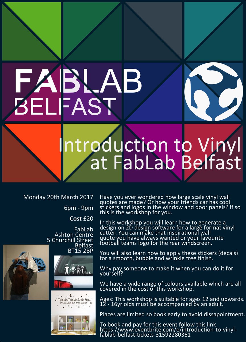 FabLabNI's tweet photo. In the final workshop of this series we will be looking at Vinyl art and 2D design for the vinyl cutter. 
https://t.co/tLnALXfR4b https://t.co/922vYYF1Bu