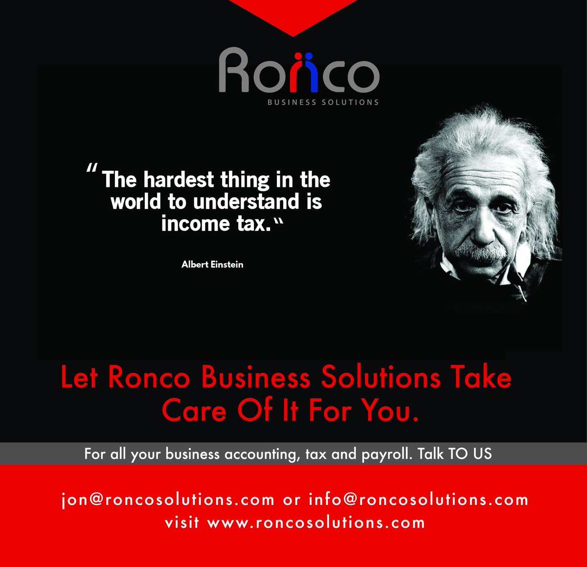 Ronco_Businesss's tweet photo. Let Ronco Business Solutions Handle Your Tax For You.
https://t.co/T8YqItpaYz / jon@roncosolutions.com https://t.co/qhEcZIV4TU