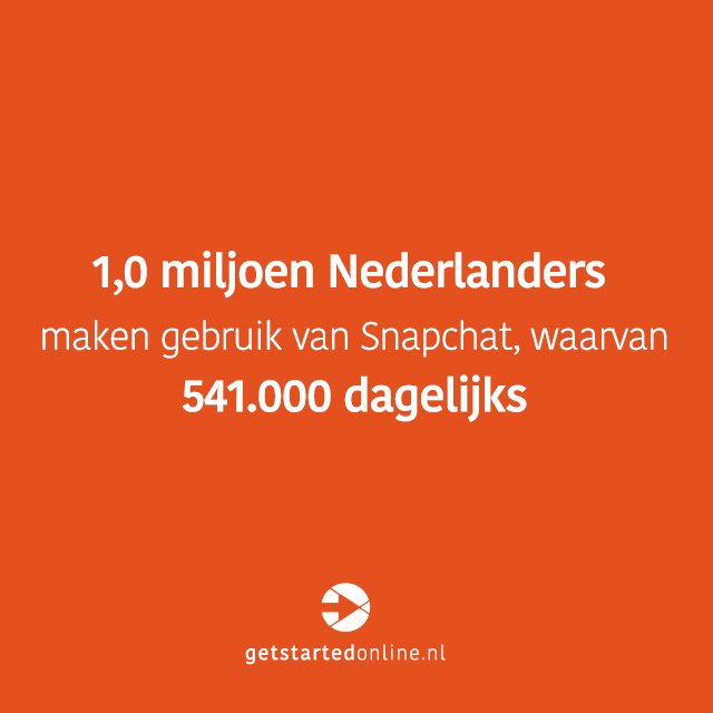 vamedianl's tweet photo. 1,0 miljoen Nederlands maken gebruik van #snapchat, waarvan 541.000 dagelijks #socialmedia #marketing #zzp #ondernemen-> gestartednow.nl https://t.co/dzRBbjbPmg