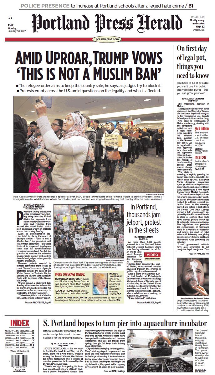 Today's Portland Press Herald front page, Monday, January 30, 2017 ...