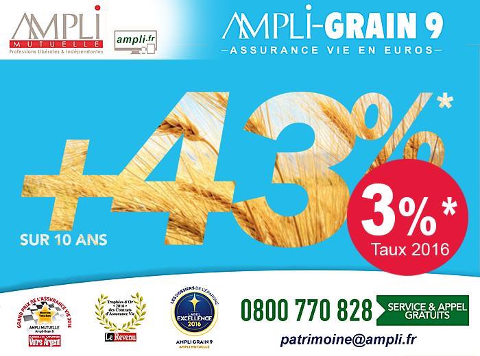 #AssuranceVie : AMPLI-GRAIN 9 délivre en 2016 l'un des meilleurs taux du marché, avec 3% net de frais de gestion