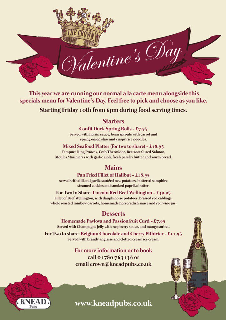 Come and celebrate Valentine's with us at the Crown #kneadlove