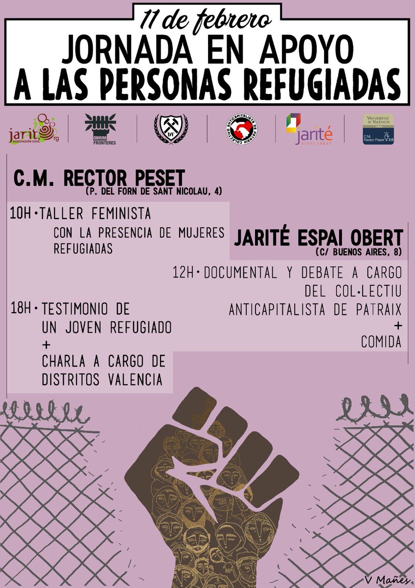 distritosvlc_'s tweet photo. El pròxim 11 de febrer realitzarem una jornada en suport de les persones refugiades. Us esperem a tots!
Benvinguts refugiats! https://t.co/Q2WuO9aizQ