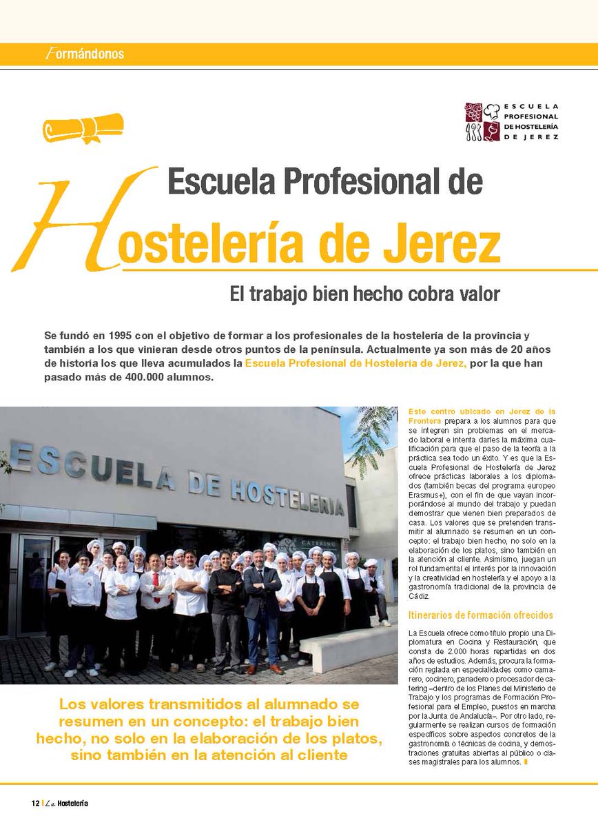 EH_Jerez's tweet photo. Cómo nos gusta recordar este reportaje que hizo la revista Hostelería sobre nuestra Escuela. https://t.co/2mNdFr7Nj1