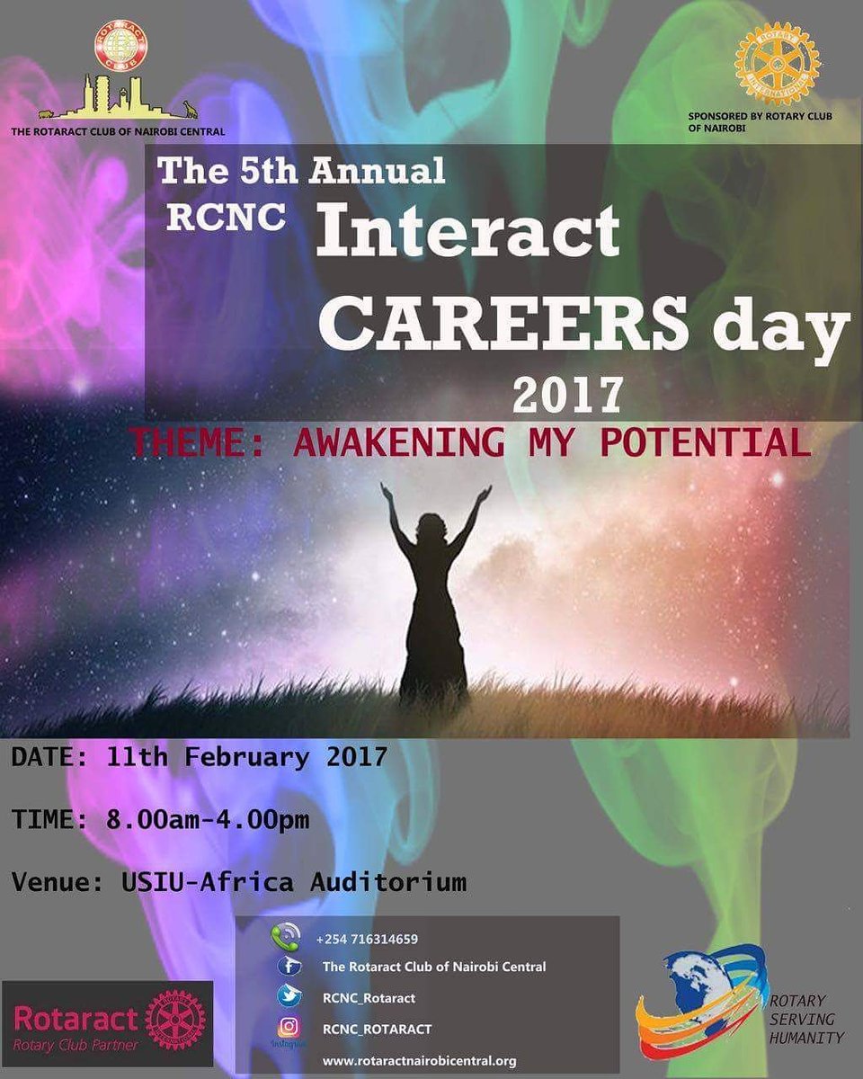 RCNC_ROTARACT's tweet photo. The 5th RCNC annual Interact Careers Day is dubbed "Awaken Your Potential".
Join us on 11th February at USIU-Africa mentor highschoolers. https://t.co/nbpNhJnOcv