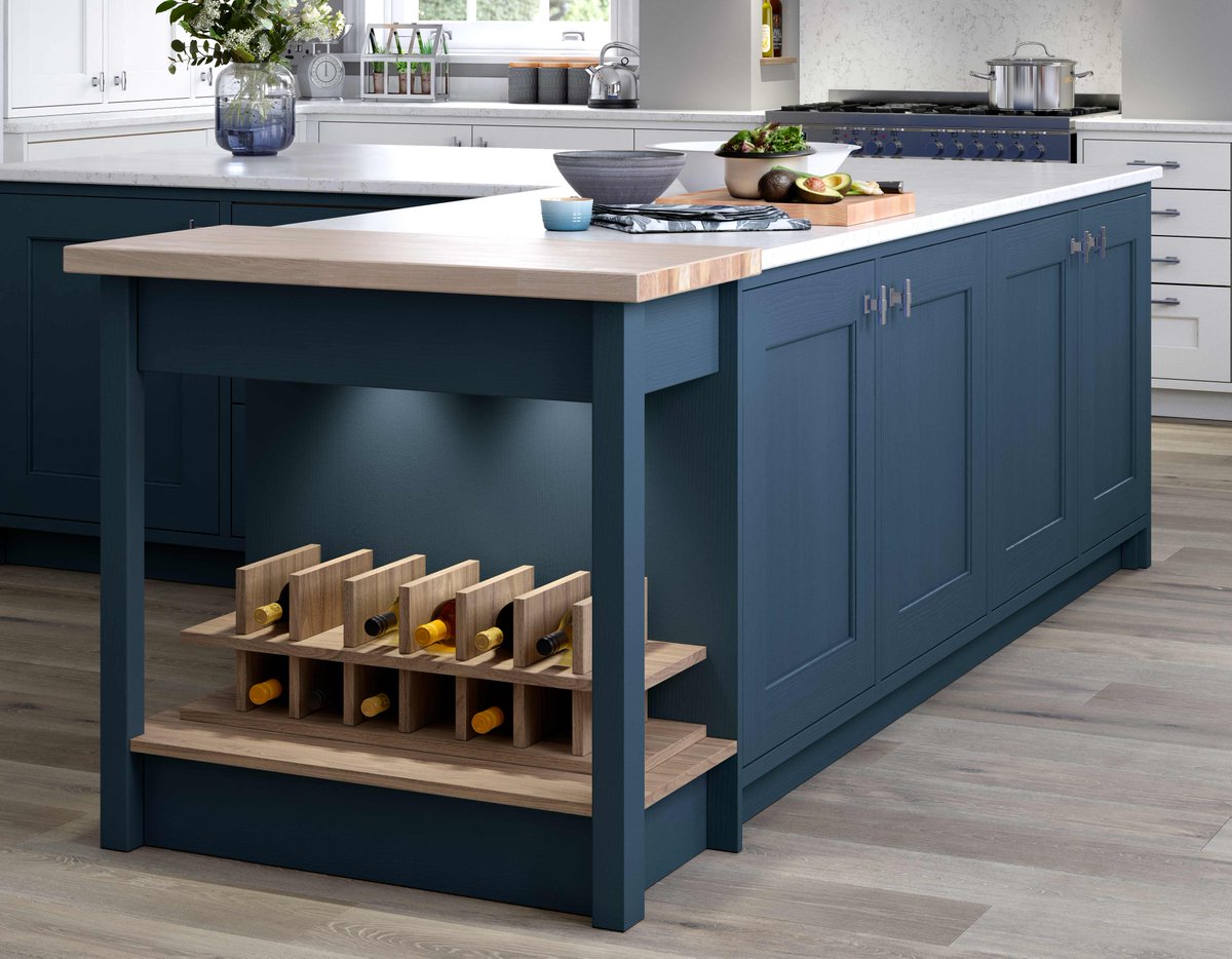 Give your kitchen a bespoke feel with our chef's table and wine rack in Portland Oak #DesignTips