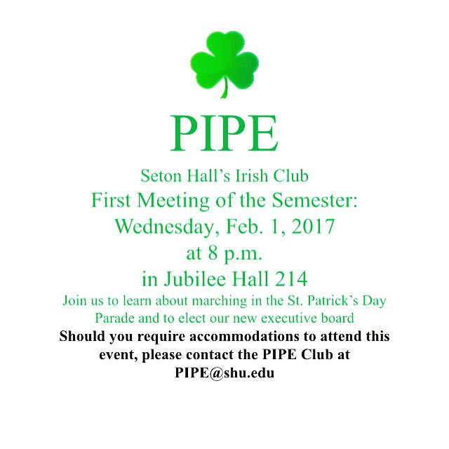shupipe's tweet photo. Our first meeting of 2017 will be held this Wednesday, February 1st, at 8pm in Jubilee 214! https://t.co/ldhuXU6NNn