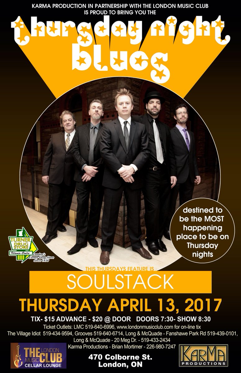 CdnMusicLDN's tweet photo. #Soulstack is coming to #LdnOnt! Thursday April 13th at the @LondonMusicClub. @London_Events #KarmaProductions #TNB https://t.co/LpSYagOW85