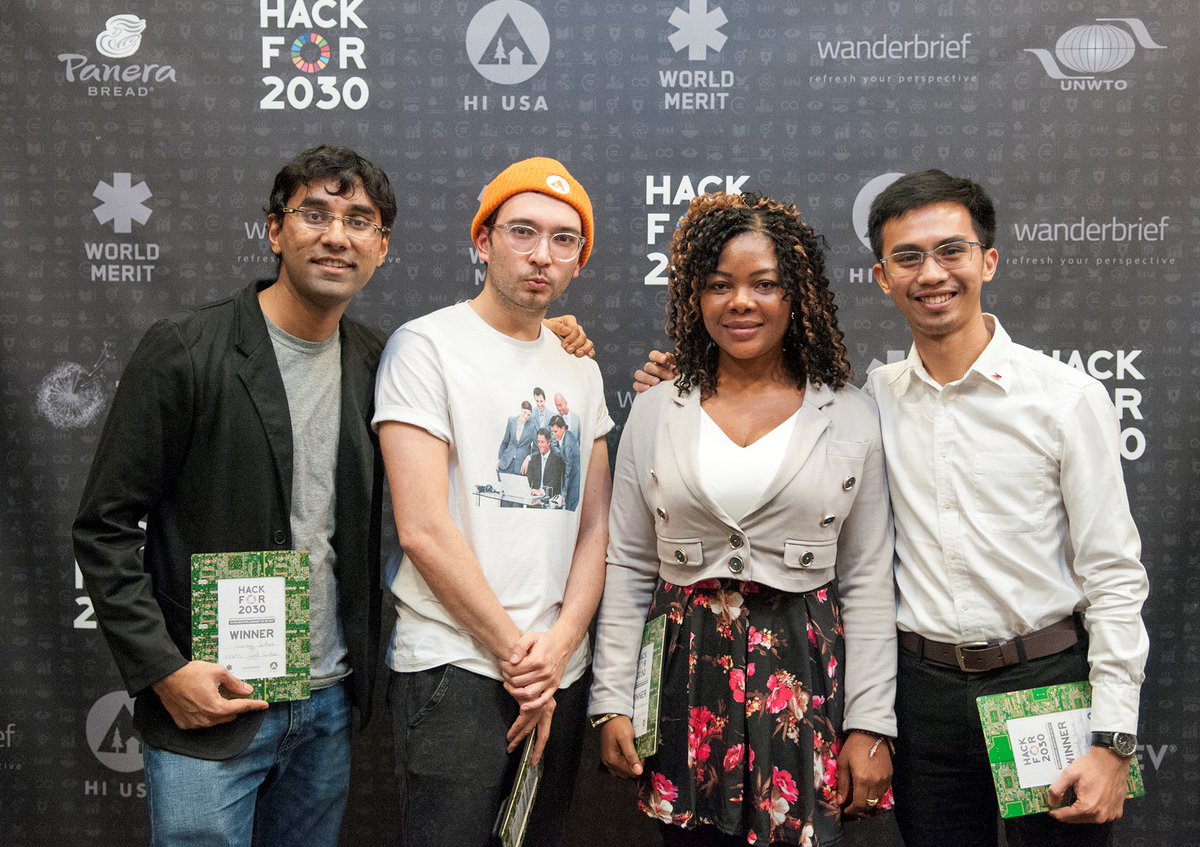 netanya's tweet photo. Our #hackfor2030 winners! Thanks @TerraCycle for the awesome frames. @wanderbrief @WorldMeritOrg @HIUSA https://t.co/ZynaY9piOb