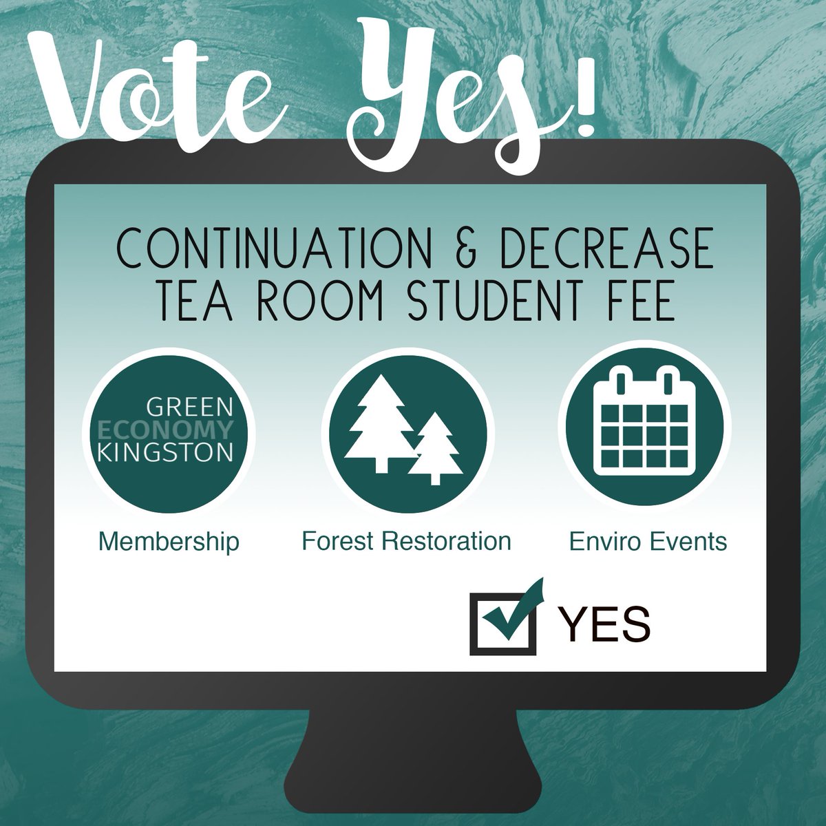 queenstearoom's tweet photo. Vote yes to the Tea Room student fee so we can continue to pursue environmental initiatives in and outside of the Tea Room! https://t.co/emMoB6gsGH