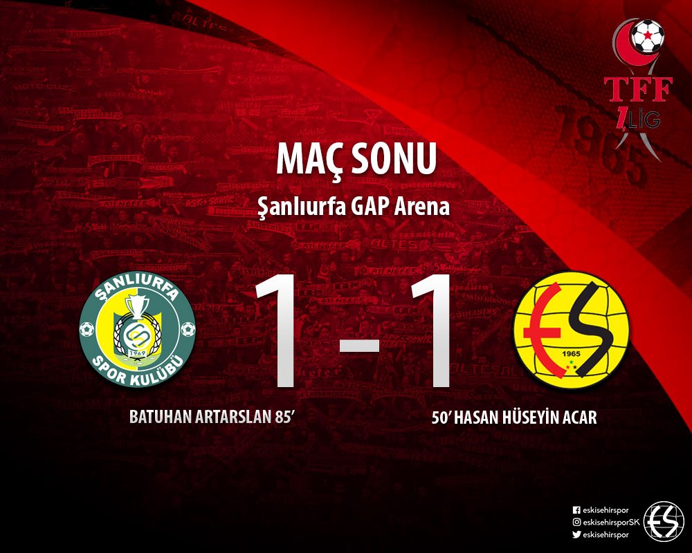 Eskisehirspor's tweet photo. Eskişehirsporumuz Urfa'dan 1 puanla dönüyor!

#Eskişehirspor #EsEs #KırmızıŞimşekler #OKupaBuŞehreGelecek #BugünGünlerdenEskişehirspor https://t.co/fSc8Wr6ecT
